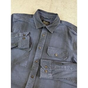 BYLT Flannel Shirt Men M Navy Blue Trestles Plaid Button Long Sleeve Flap Pocket